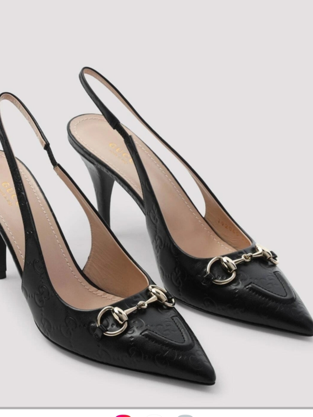 Gucci Black Leather Embossed Horsebit Slingback Pumps